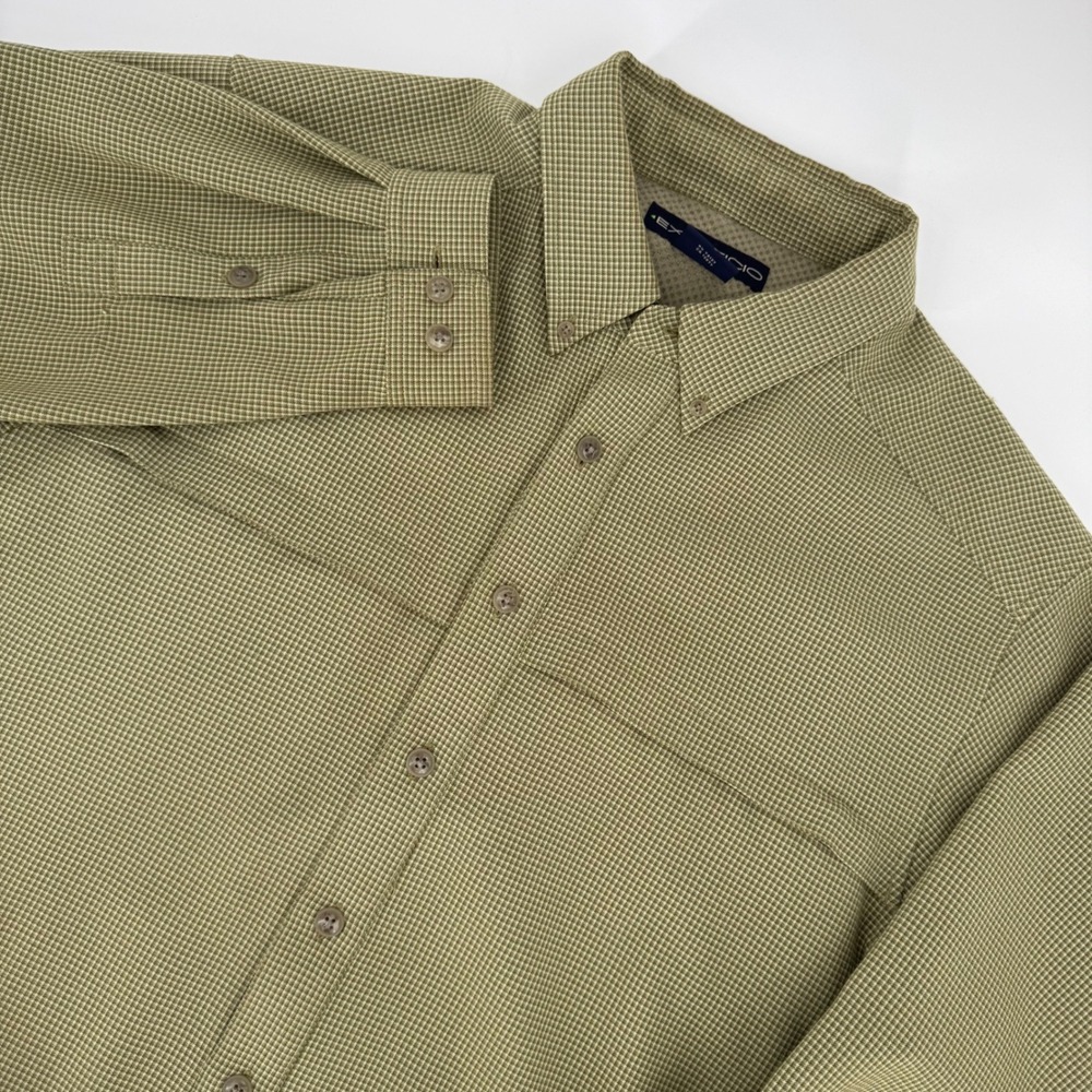 ExOfficio Mens Large Olive Green Micro Check Ventilated Long Sleeve Shirt